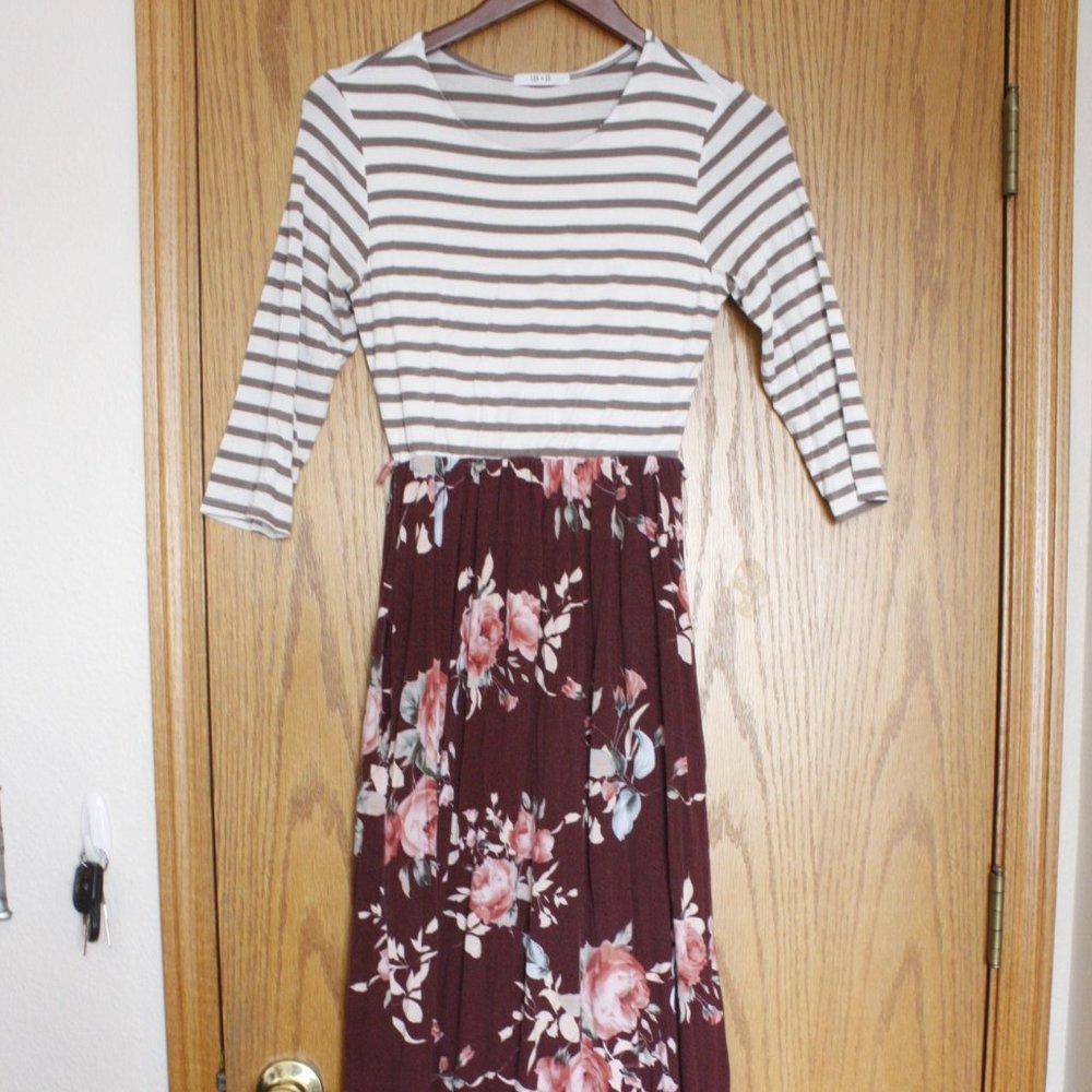 Floral and Striped Maxi Dress